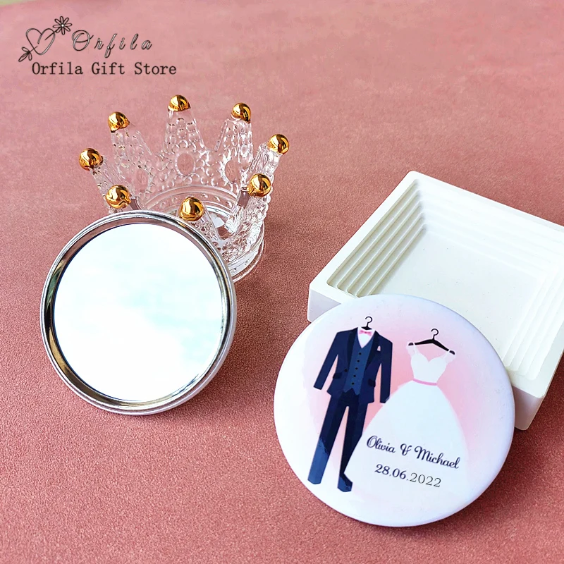 Pocket Mirror,Custom Logo,Personalized Gift Wedding Favor for guest Button Badge,Makeup Mirror,Baby Shower Party Souvenirs