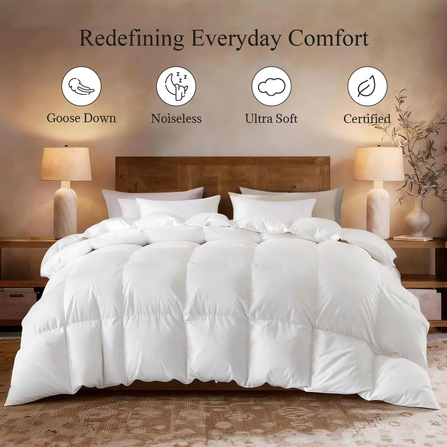 Winter Goose Down Comforter King Size,800 Fill Power Duvet Insert | Luxury 420 Thread Count,Ultra Soft Noiseless Shell with Corn