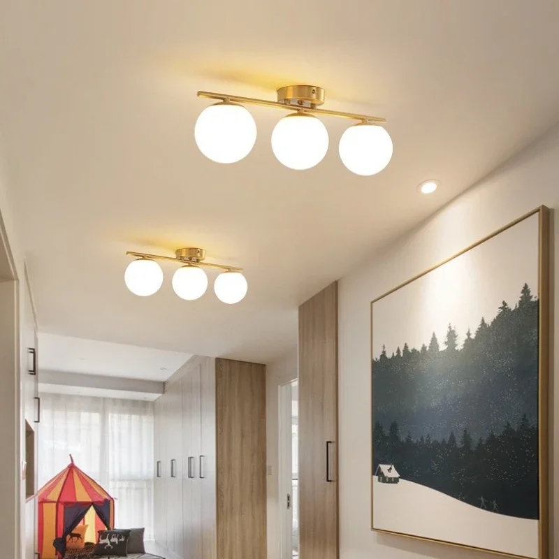 Nordic Milk White Glass Ball Ceiling Light Living Dining Room Bedroom Ceiling Lamp Wardrobe Hallway Home Decor Lighting Fixtures