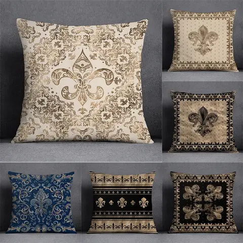 Funda de cojín de diseño elegante de oro negro, funda de almohada de planta simétrica, decoración de almohadas para el hogar y el coche, cojines cuadrados para sofá y sala de estar