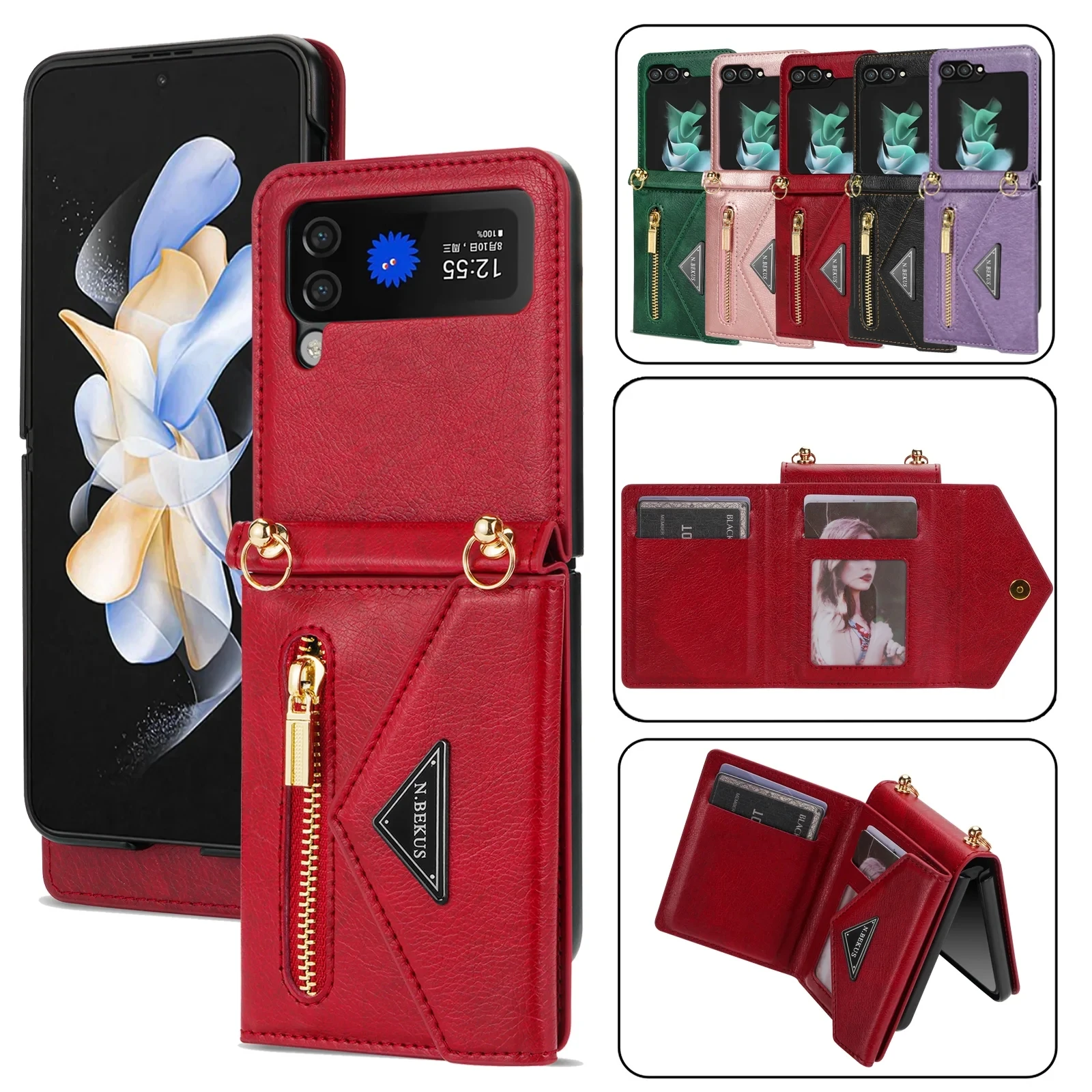 Crossbody Leder-Brieftaschen-Handyhülle für Samsung Galaxy Z Flip 8 7 FE 6 5 4 3 5G Flip7 mit Kartenhalter und Umhängeband