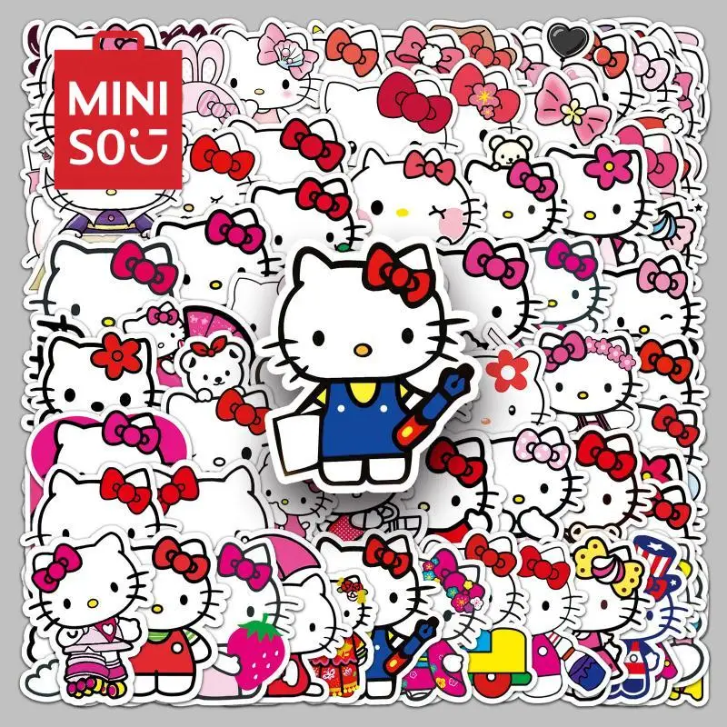 

Наклейки в стиле аниме Miniso Sanrio Hellokitty, 100 шт., милый декоративный водонепроницаемый блокнот с героями мультфильмов, подарок для девочек, игрушка