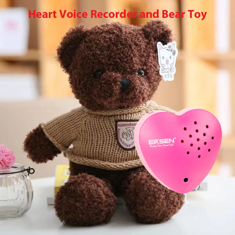 Bear Stuffed Animals with Voice Recorder Set, 30 Seconds Voice Heart Recorder Plush Bear Cute Toy with Zipper for Boys Girls