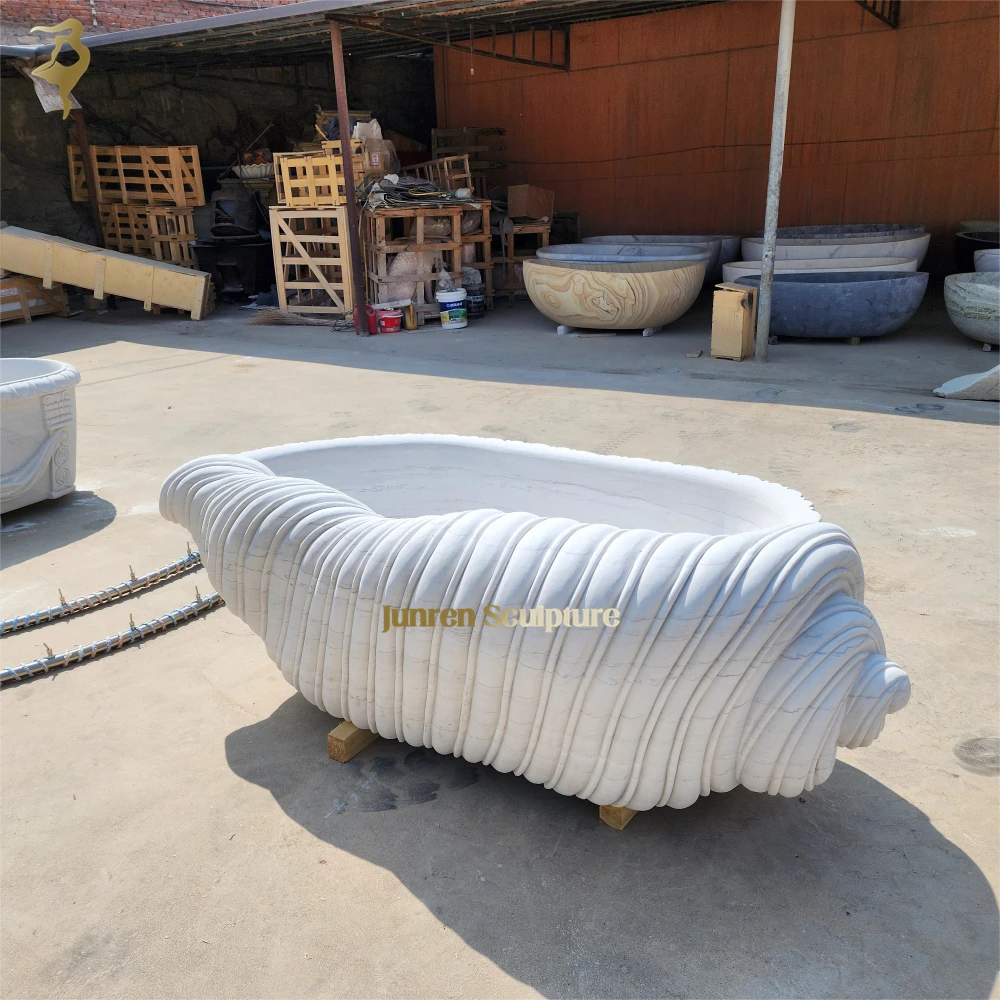 Hotel Customized Solid Natural Stone Conch-shaped Bath Tub Sea Shell Cultured Marble Freestanding Bathtub