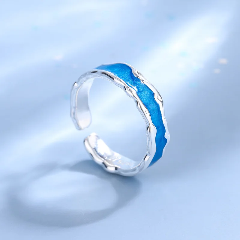 Anelli regolabili in argento Sterling 925 con smalto blu per le donne accessori per gioielli di qualità di lusso per matrimoni di fidanzamento