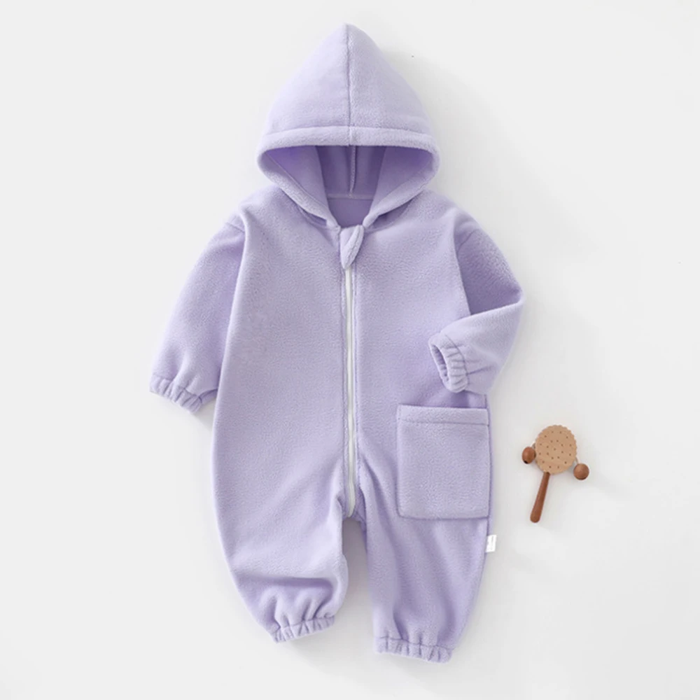 Jumpsuits For Baby Girls Winter Hooded Fleece Solid Color My First Christmas Baby Boy Rompers Unisex Infant Outerwear Onesies