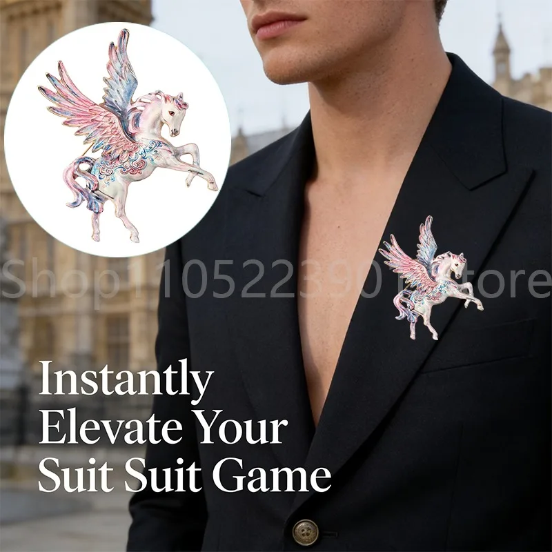 Nuevo broche de Pegaso, Pin de caballo mítico, esmalte ligero como acabado, joyería llamativa de lujo para traje, regalo de solapa para el año del caballo