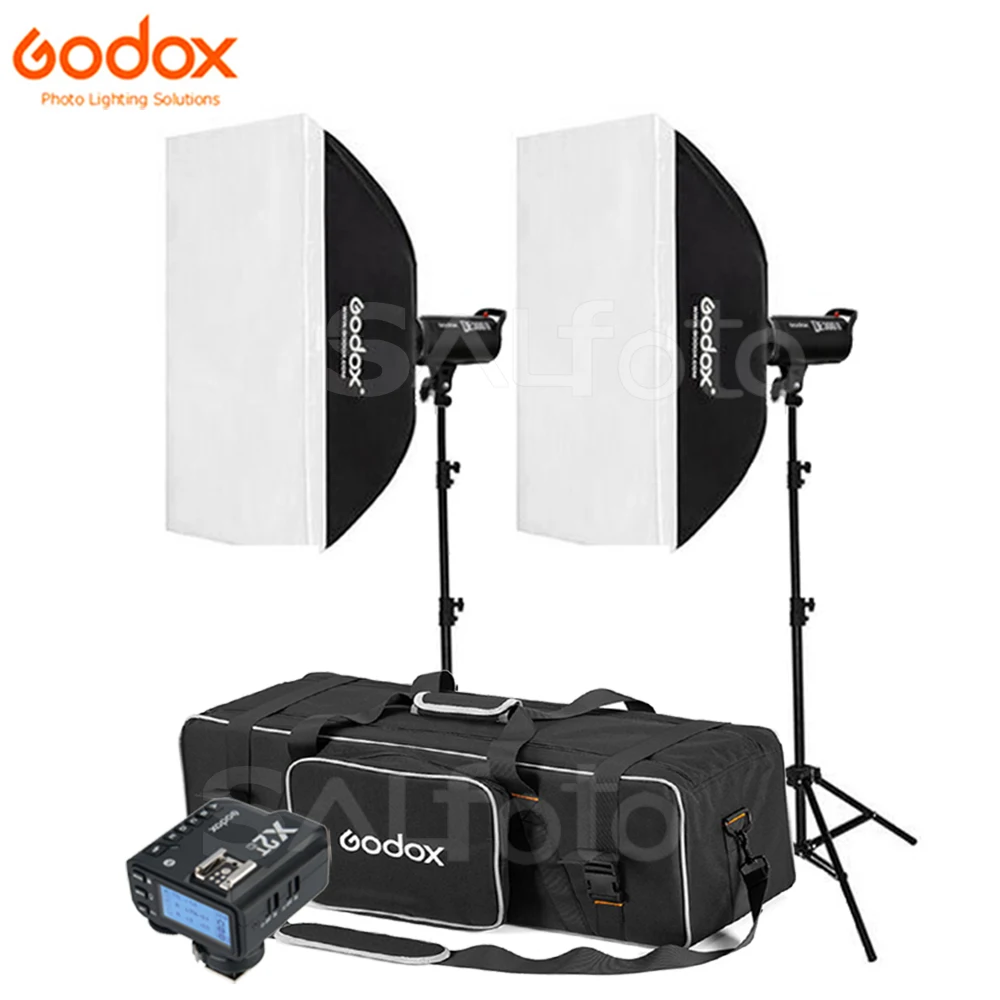 

Godox 2x DE400II 400Ws / DE300II 300Ws +2.4G X2 Transmitter Studio Flash Light Lighting Kit Photography Strobe Softbox Stand Set