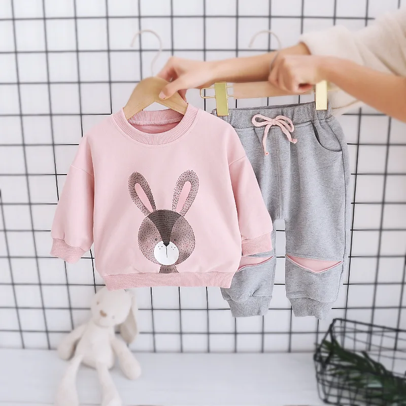 Spring Baby Girl Clothes Set Infant Tracksuit Children Long Sleeve Top and Sport Pant Suit Cartoon Rabbit Outfits Loungewear