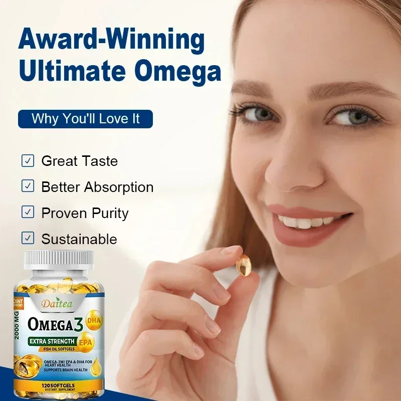 Omega 3 Fish Oil Softgels - EPA & DHA, Heart Health, Brain Health, Antioxidant, Non-GMO Gluten Free Dietary Supplement