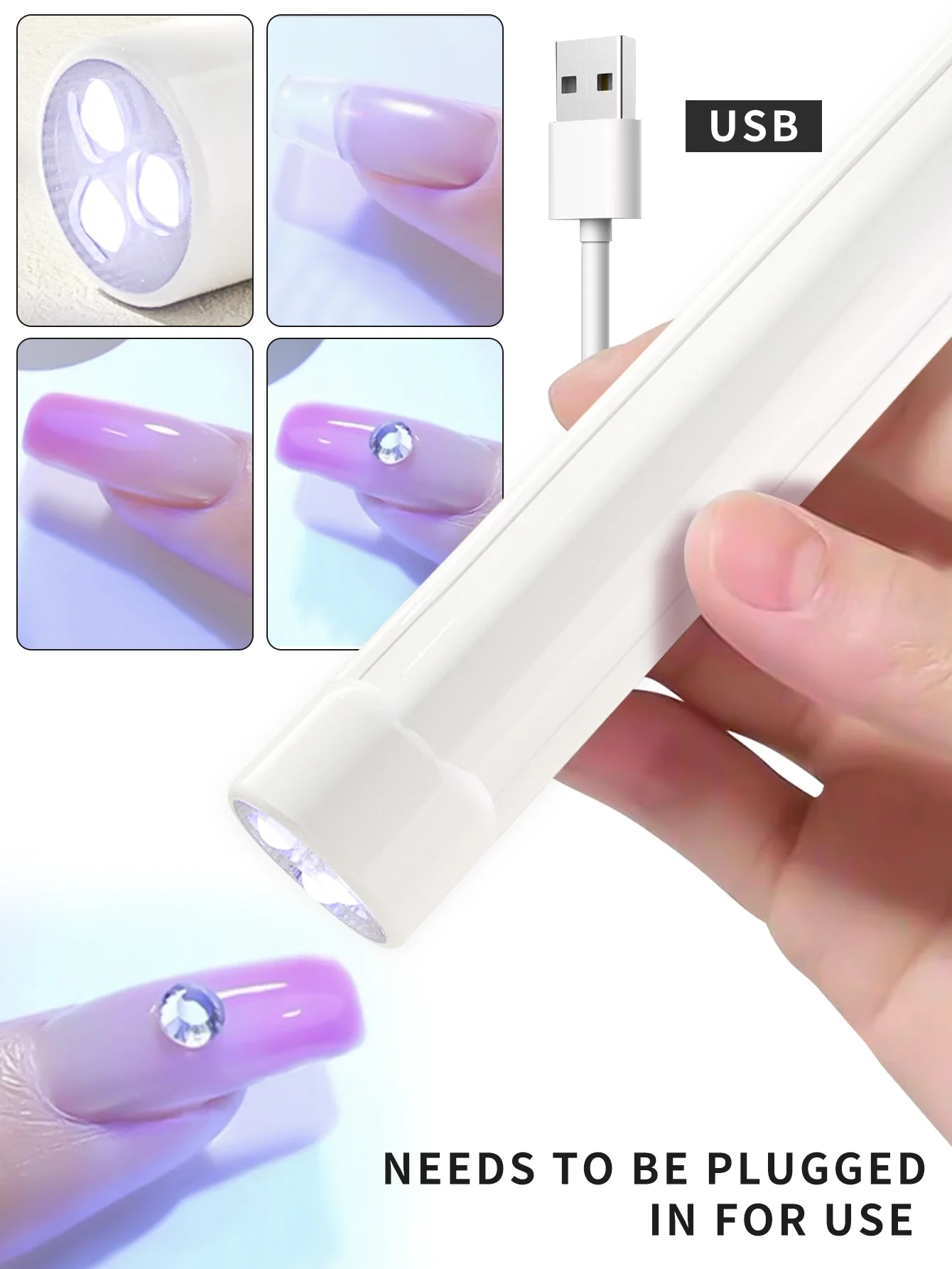 1 قطعة [بدون بطارية] مصباح أظافر من النوع المكوني لإطالة الأظافر، مصابيح أظافر LED محمولة، مصابيح أظافر صغيرة لمجفف الأظافر الصناعية باللون الأبيض الفاتح
