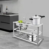 Freestanding Stainless-Steel 2 Bowls Commercial Restaurant Kitchen Sink Set 120x45x80cm with Faucet & Drainboard