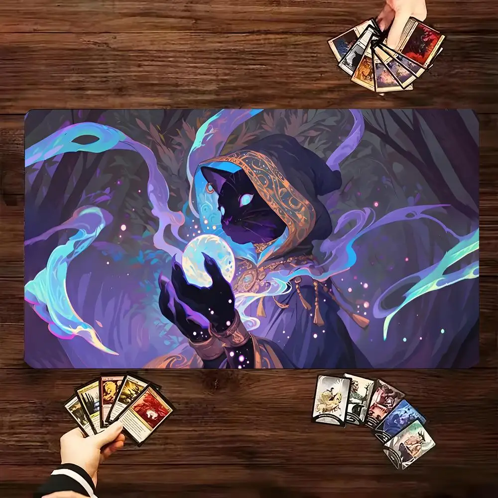 Tapete de juego con diseño de gato mágico, tapete de juego para MTG CCG RPG, cartas coleccionables, alfombrillas de juego con superficie de goma suave, juego de batalla