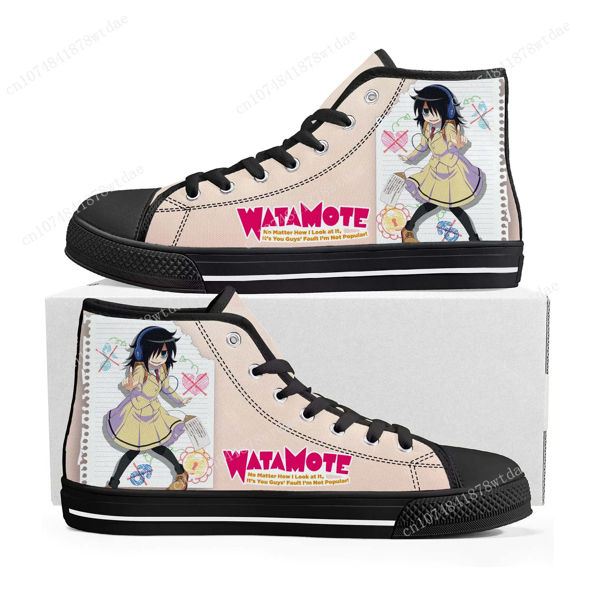 Watamote Kuroki Tomoko High Top Sneakers Mens Womens Teenager High Quality Canvas Sneaker Anime Cartoon Casual Custom Made Shoes