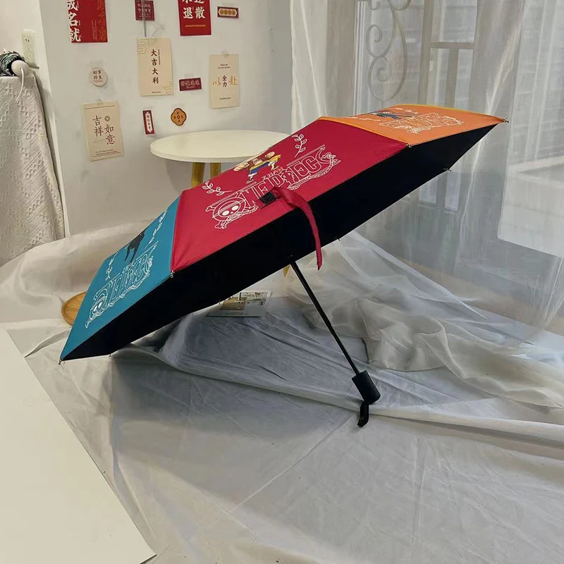 Automatic 3 Folding Rain Umbrella Cartoon Anime One Piece Luffy UV Wind Resistant Rainproof Outdoor Portable Parasol Sunscreen