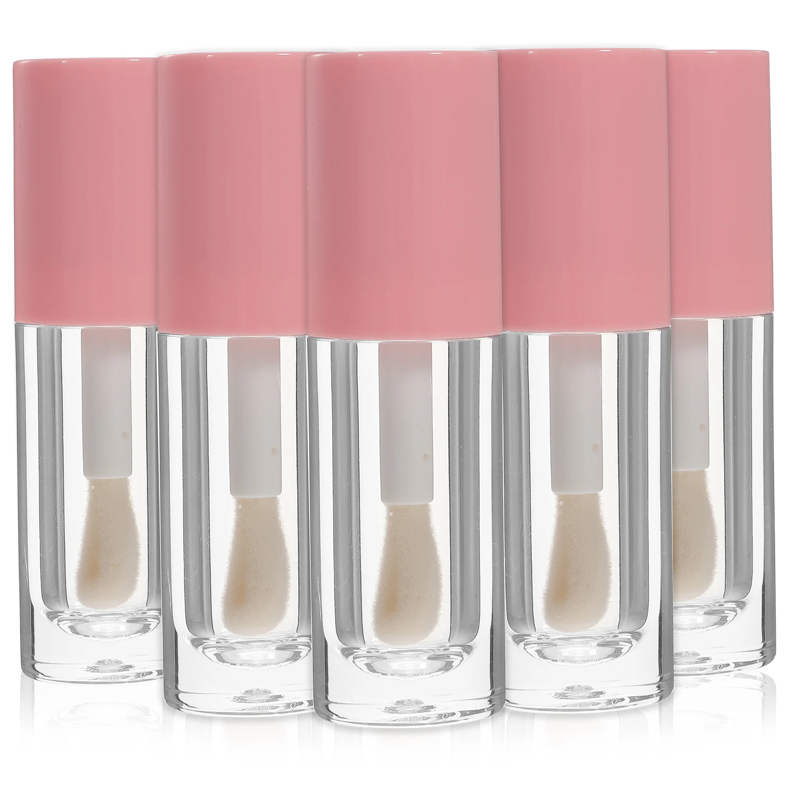 

5pcs 6ml Round Lip Gloss Tubes Empty Containers with Brush Rod for Travel Clear Transparent DIY Samples Bright Pink