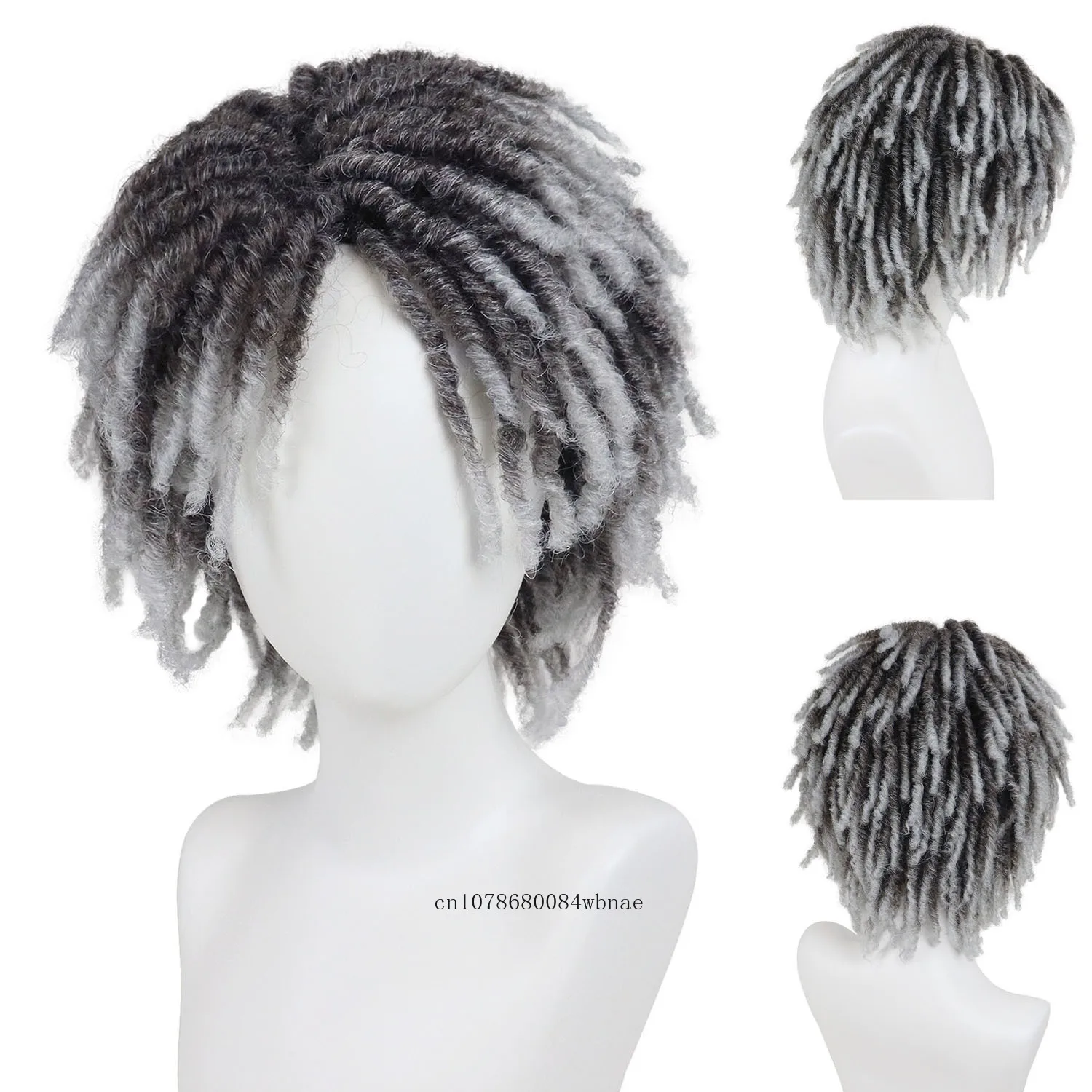 

Synthetic Dreadlock Wig Short Afro Faux Locs Twist Braid Wigs for Black Men and Women Ombre Grey Afro Curly Wig Daily Costume