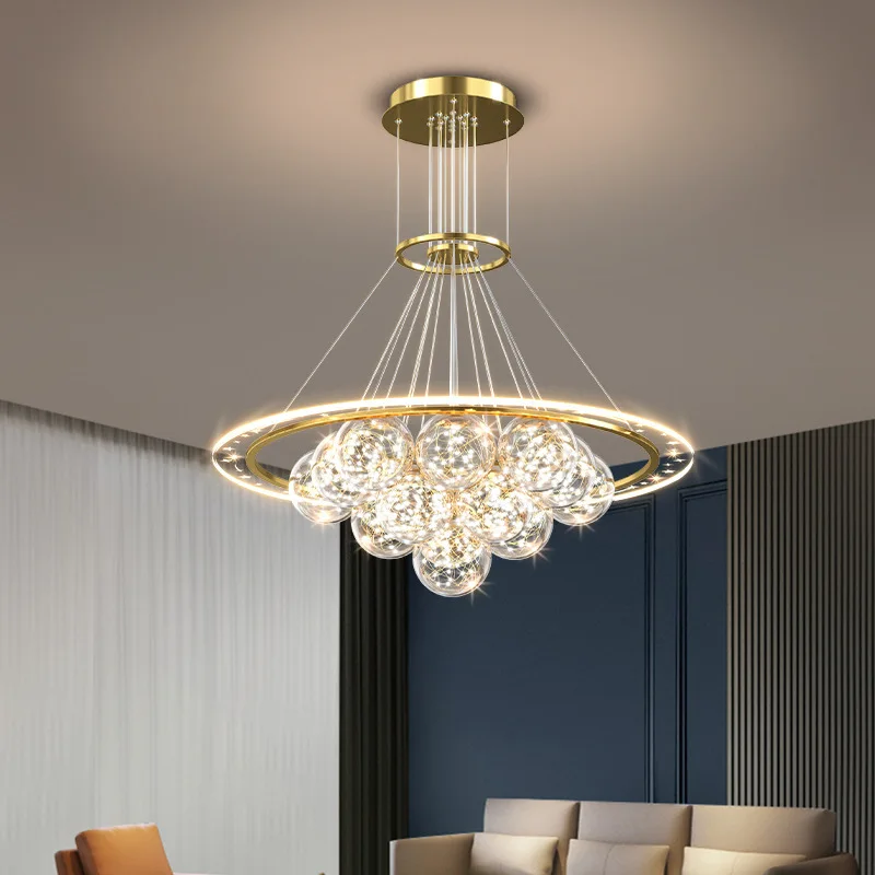 Living room Pendant Lamp Nordic Creative Bubble Glass Led Chandelier Gold for Bedroom Gypsophila Round Ring Hanging Light