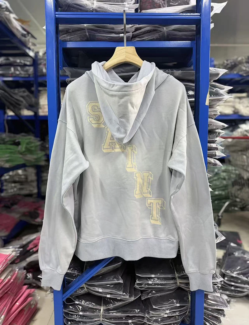 2026 New Arrival Unisex SAINT Blue Tear Print Hoodie High Quality Heavy Fabric Hooded Pullover Streetwear For Men Women