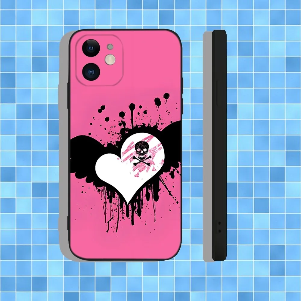 حافظة هاتف Love Black and Cute Emo Goth لهاتف iPhone 16,15,14,13,12,11,Pro,Max,Plus,X,XS,XR,SE,8,7,Mini,Soft Silicone Black Case #3