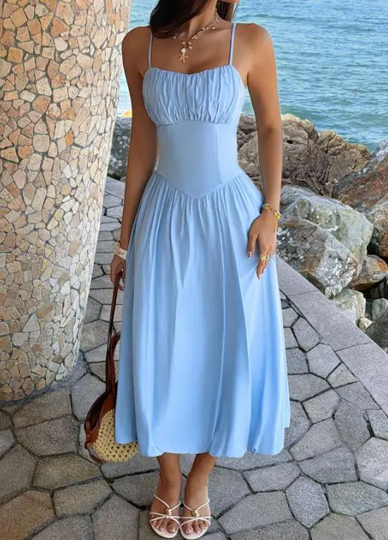 

2026 New Fashion Casual Summer Elegant Sexy Camisole Sleeveless Vacation Style Waist Cinched Backless Dress