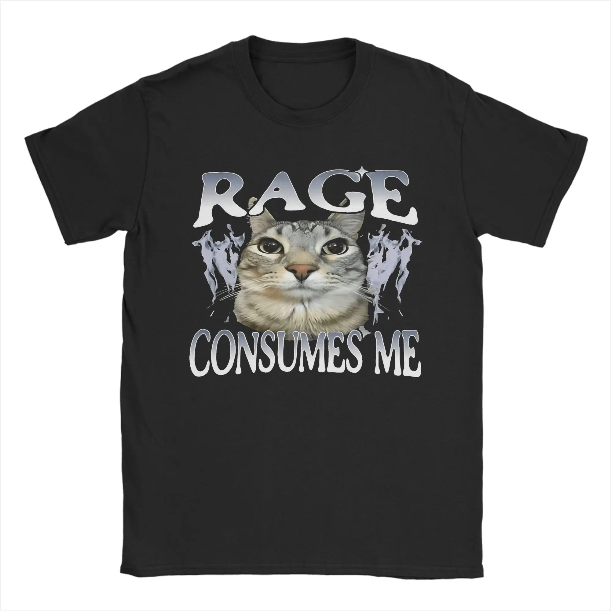 Streetwear T Shirt Summer Rage Consumes Me Cat Leisure T Shirts Cotton Tshirt for Couple Y2K Retro Cheap Print Short Sleeve