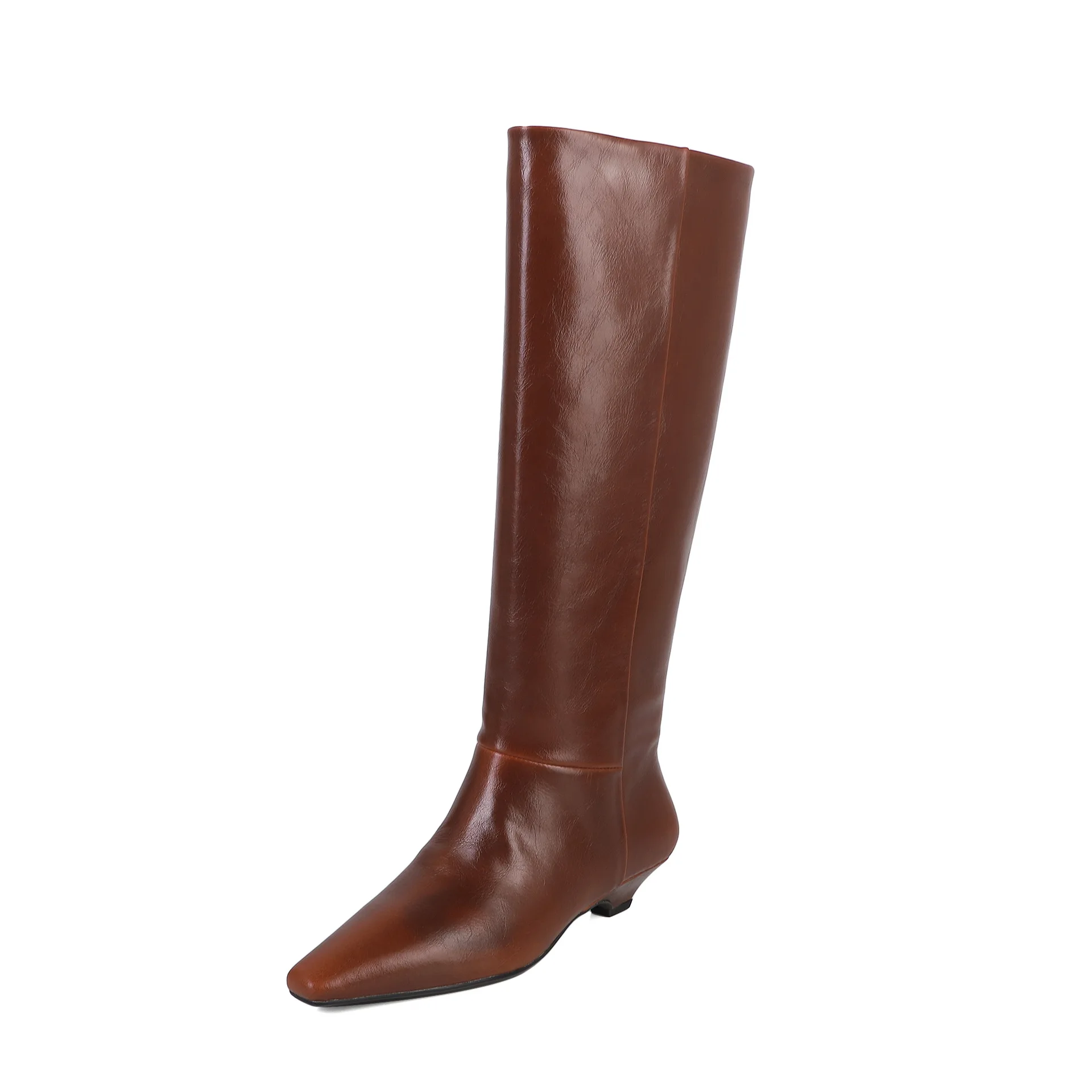 Arden Furtado Autumn Cowhide black knee high boots for women Square-head  chunky heels  Riding boots Simple style Large size