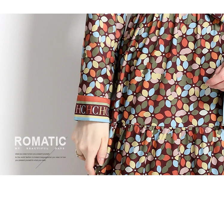 2024 Autumn New Women\'s European and American Versatile Waist and Slimming Letter Positioning Printed Dress A-line Long Dress