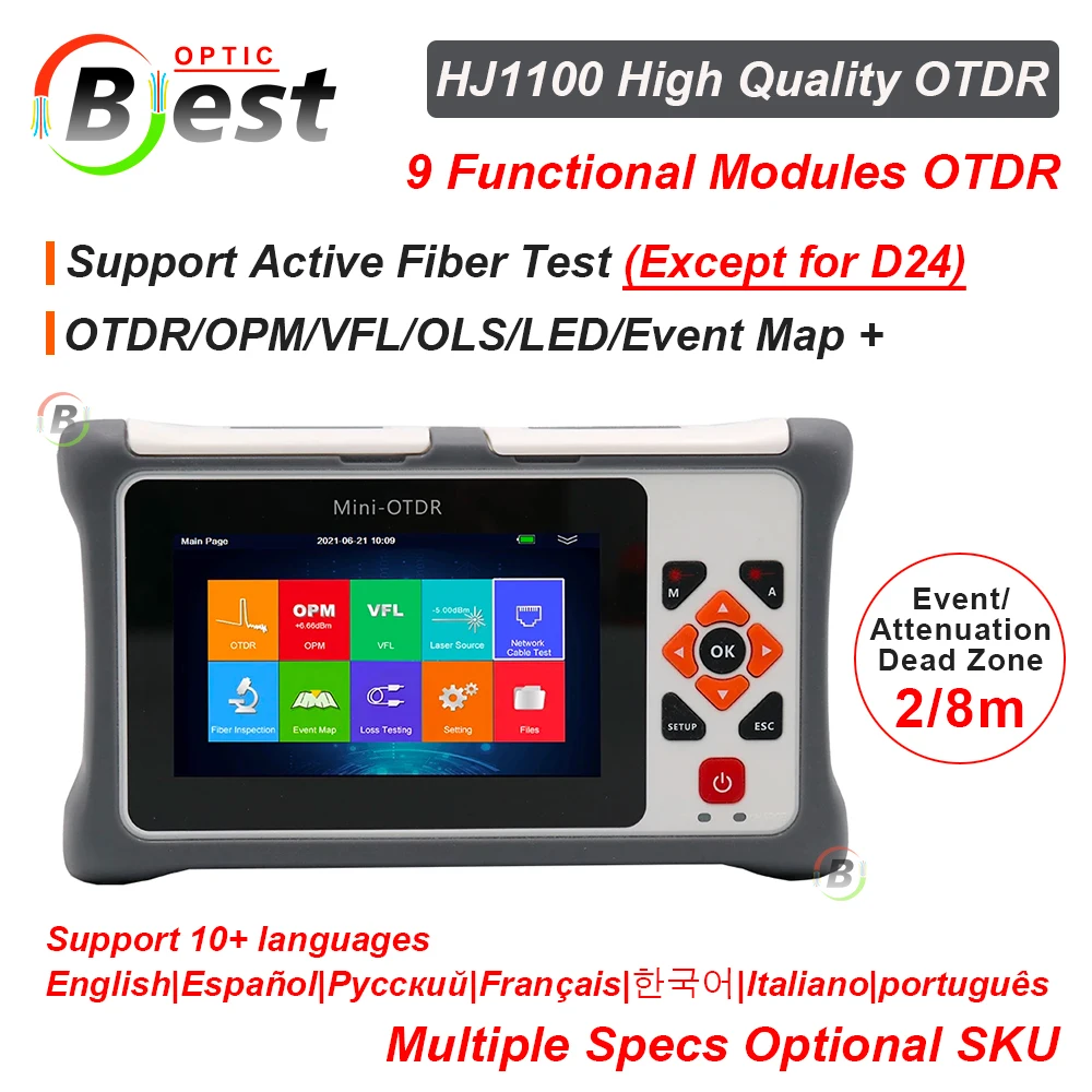 

Free Shipping Mini OTDR Active Live Fiber Optic Reflectometer Touch Screen 26/24dB VFL OLS OPM Event Map Ethernet Cable Tester