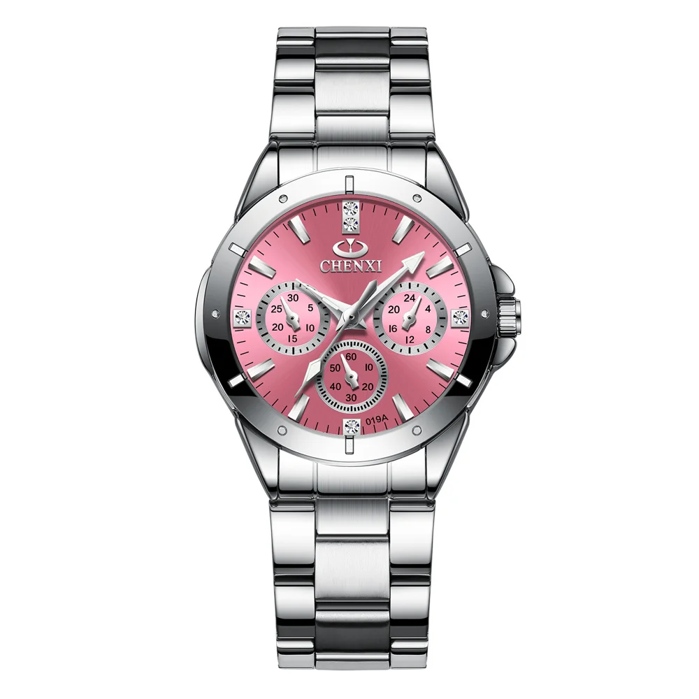 

CHENXI 019A Women's Fashion Quartz Watch Ladies Top Brand Elegant Diamond Dial Pink Clock Waterproof Wristwatches reloj mujer