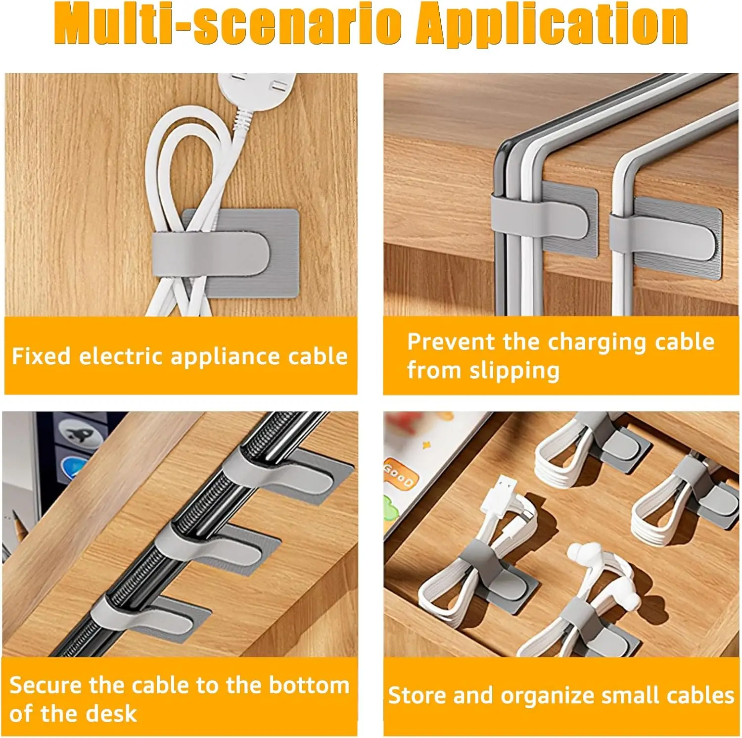 Organizzatore di cavi riutilizzabile Supporto per fune Nastro di fissaggio in nylon autoadesivo Filo nero Fascette per cavi con gancio e anello regolabili