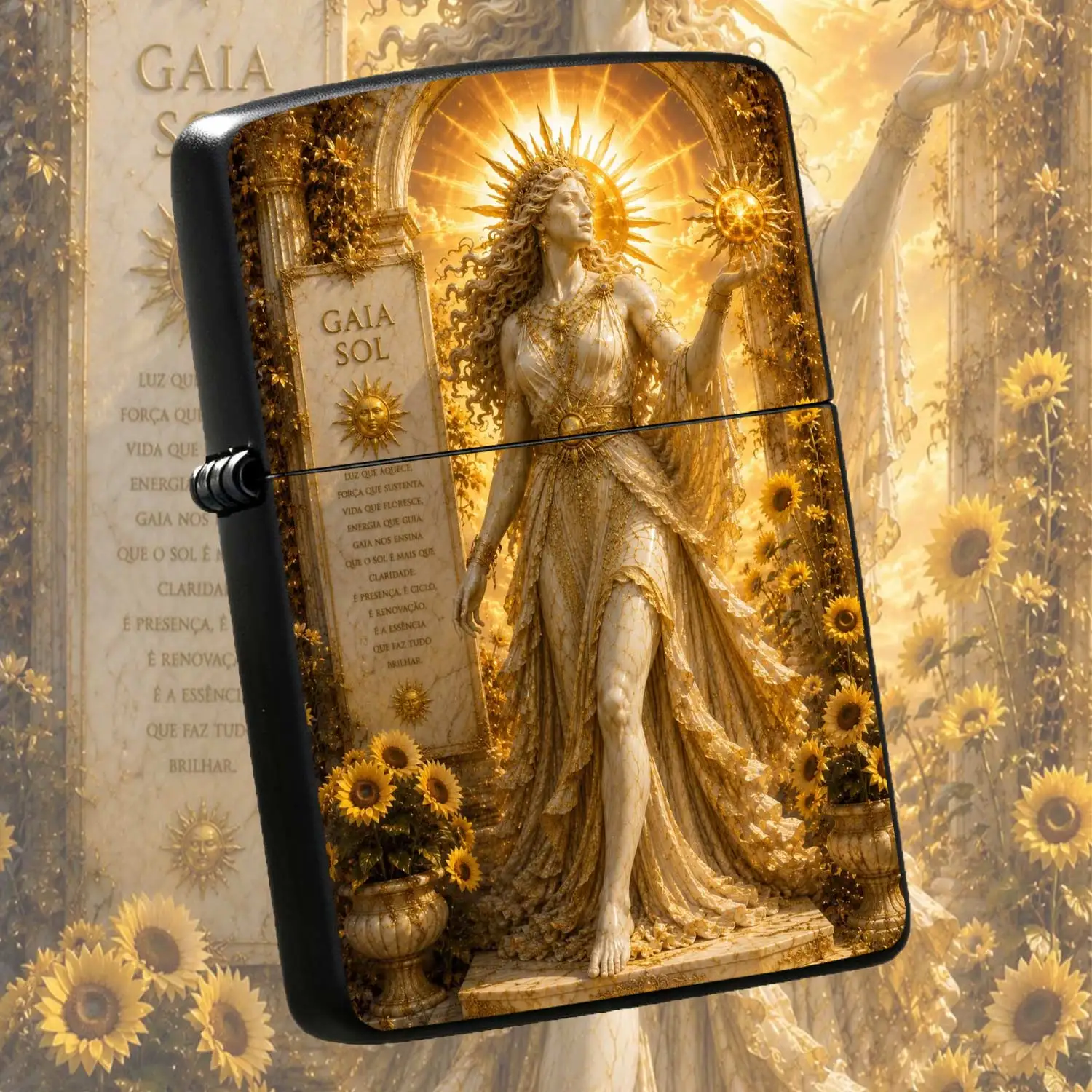 Reusable Flip-top Pocket Metal Windproof Lighter, Themed with Relief Design of Sun God Gaia, Retro Light Luxury Texture, Portable and Durable for Daily Use, Suitable for Various Outdoor Scenarios, with Bothand Practical Value, Exq