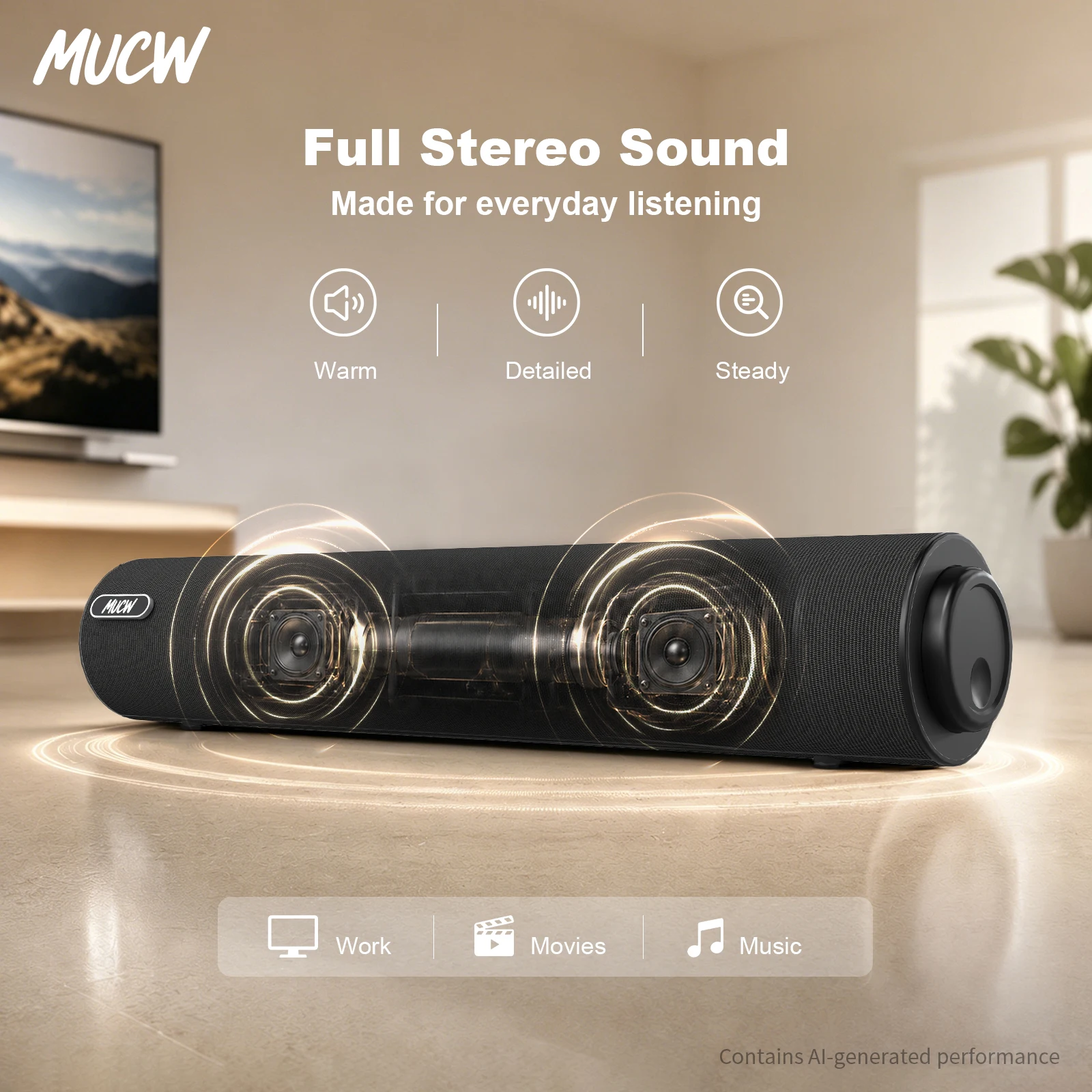 MUCW Minimalist Wired Computer Soundbar 6W Stereo USB Power 3.5mm AUX Input Desktop Sound Bar Speaker For Laptop PC Home Office Caixa De Som