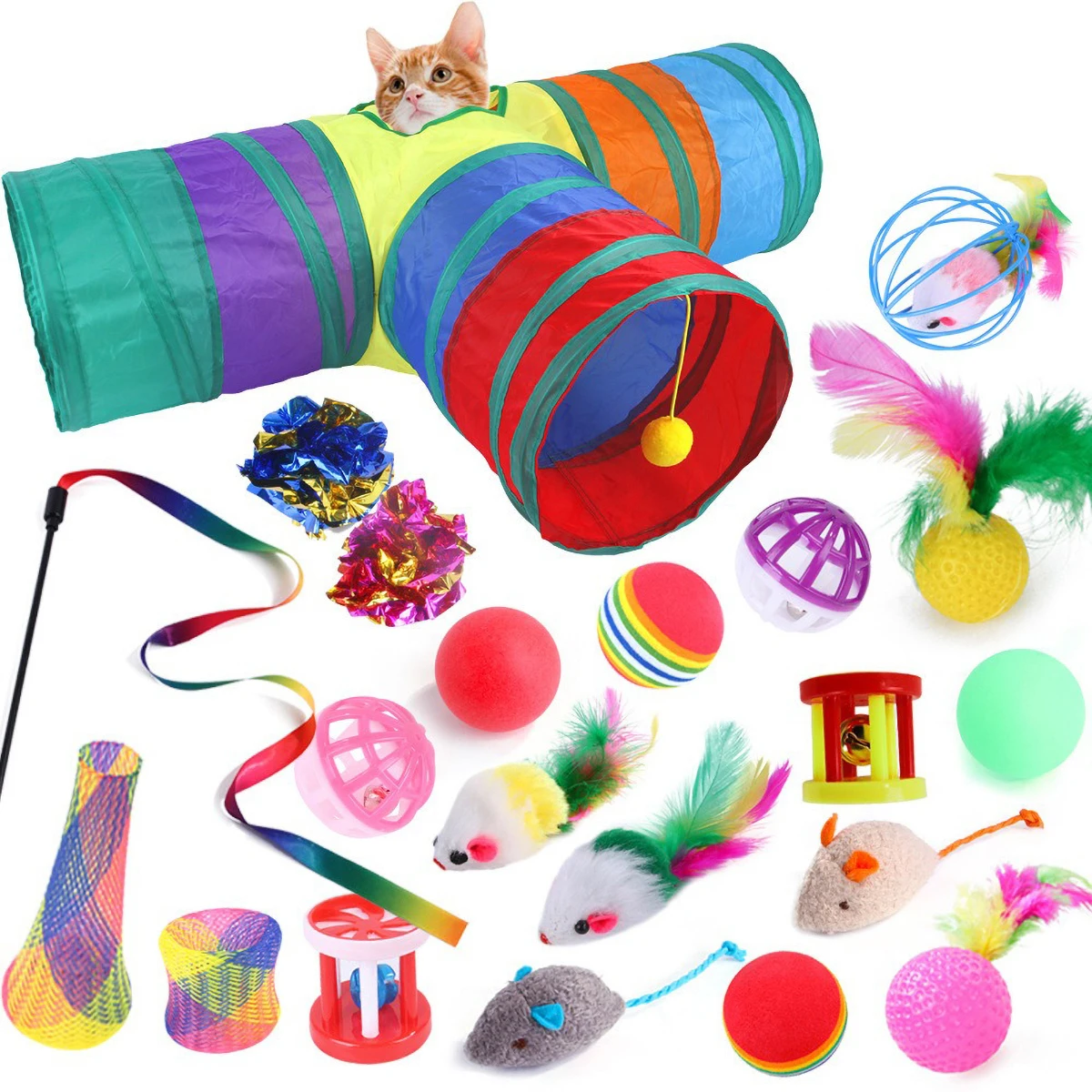 15 - 25PCS Professional Cat Toy Combination Set - Interactive Toys for Kittens and Cats, Meet All Play Needs