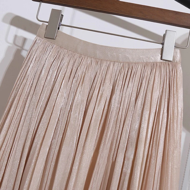 2026 Frühjahr/Sommer Neuer Glänzender A-Linien-Rock für Damen, Einfarbig, Hohe Taille, Französischer Pariser Stil, Eleganter Asymmetrischer Rock – Detail 22