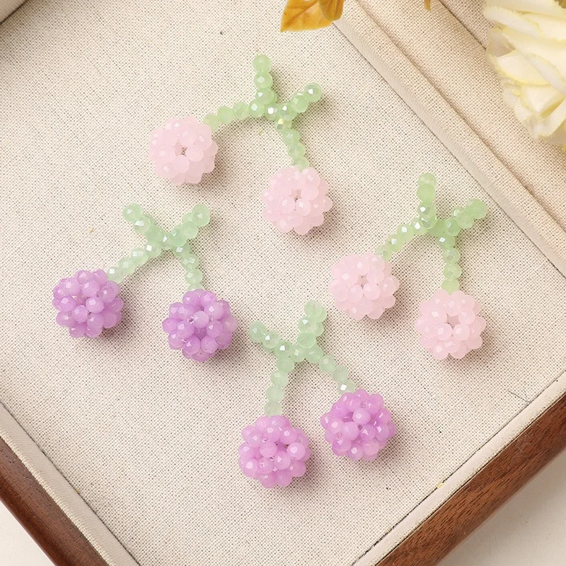 New arrived 20pcs/lot color print glass beads decoration handmade cartoon cherry shape bead diy jewelry garment hair accessory