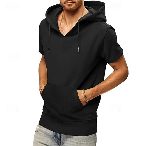 Men's Summer Casual Short Sleeve Commuter Simple Versatile Hooded Outdoor Sports Quick-Drying