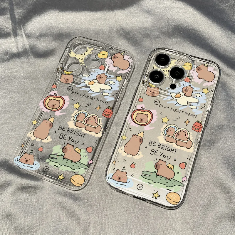 Cute Cartoon Capybara Phone Case For iPhone 11 12 13 14 15 16 Pro Max XR X XS Mini 8 7 Plus SE 2020 Fashion Clear Case