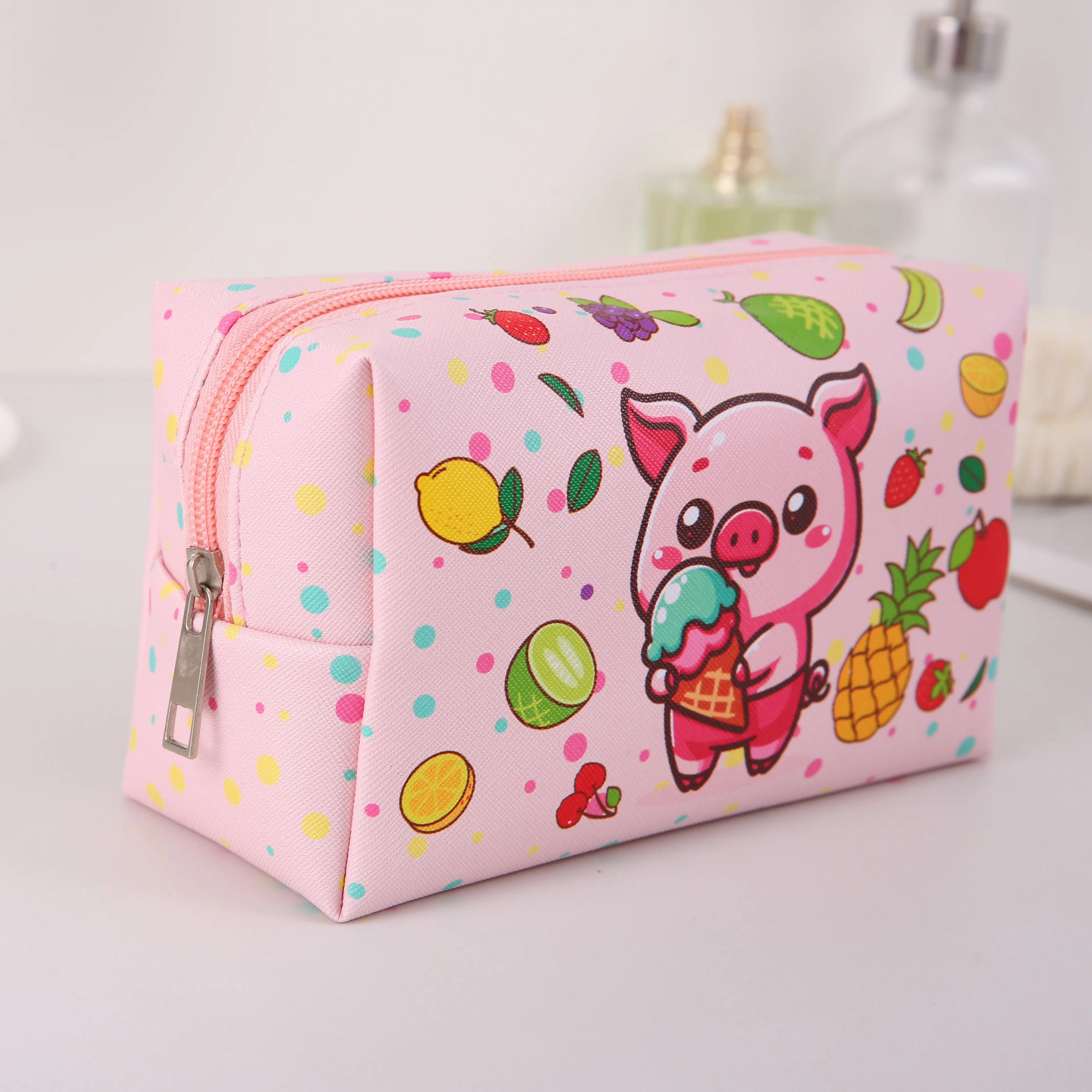 Mini Cute PU Leather Waterproof Full Printed Girls Makeup Bag Cosmetic Bag Versatile Zipper Organizer Pouches Pencil case