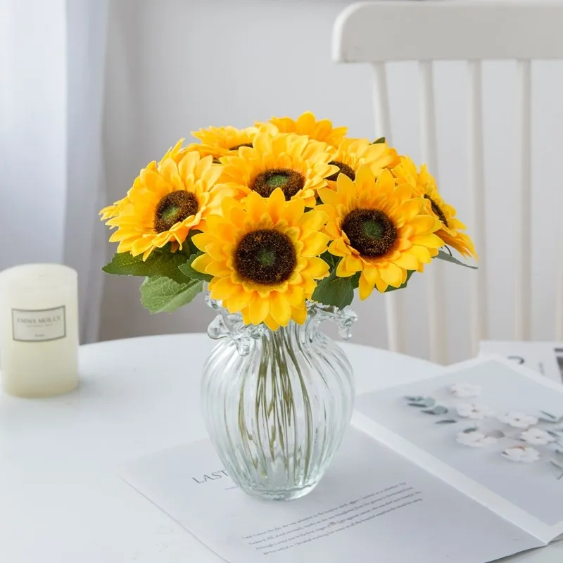 1/3/5Pcs Künstliche Blumen Seide Sonnenblumen Familie Zimmer Vase Weihnachten Hochzeit Dekorationen Garten Bonsai Zubehör Sammelalbum – Detail 17