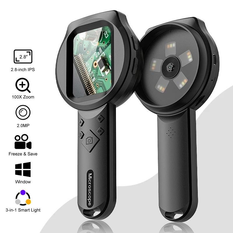 2.8'' Screen Digital Magnifier 100X magnification Electronic Magnifier 2.0MP Video Portable Microscope 15LEDs For Coin Examine