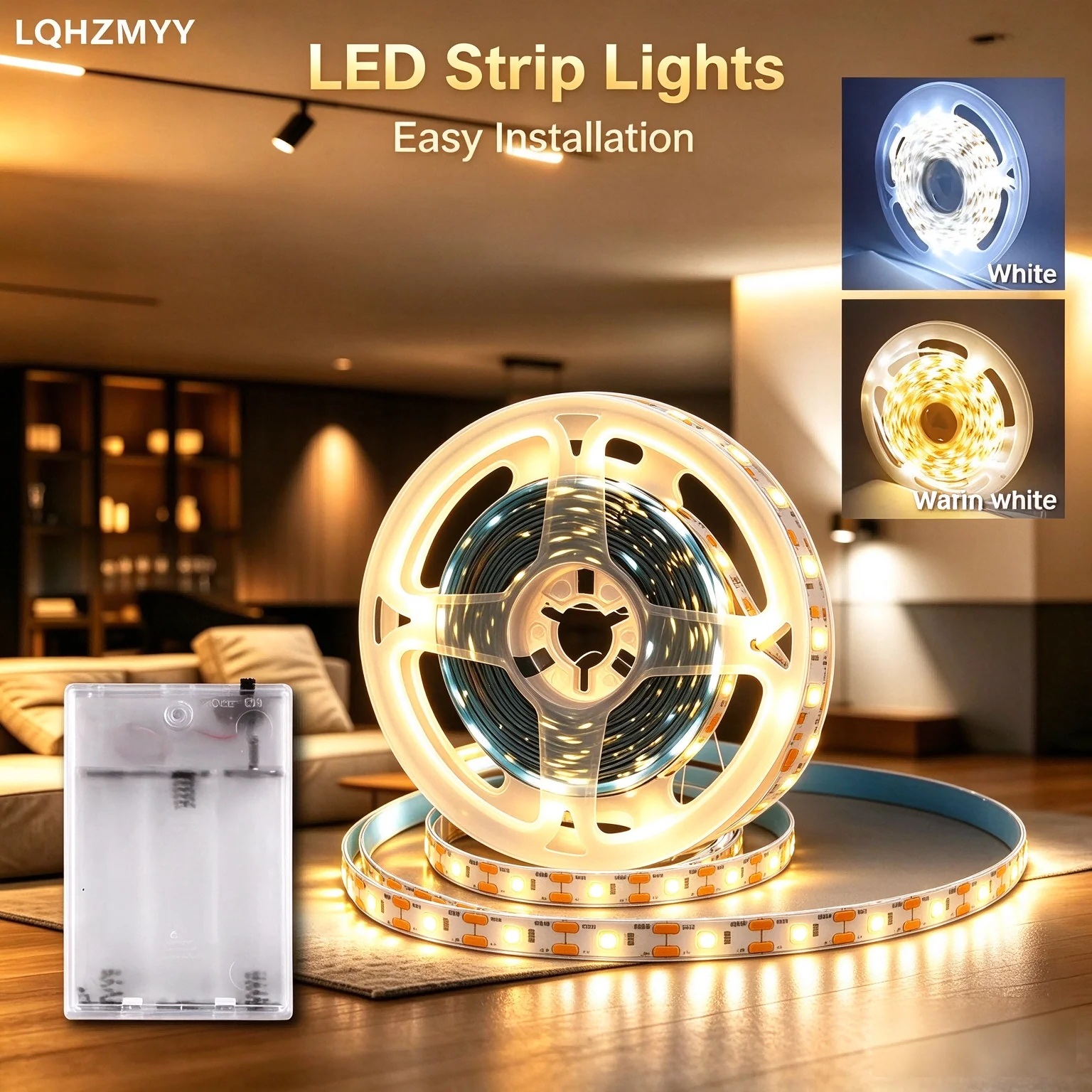 Led Light Strip--White Light/Warm Light, Adhesive-Backed, Can Be Cut to Size, Battery-Powered (Batteries Not Included), Available in Multiple Lengths from 1m to 10m. Very Suitable for Tv and Computer Live Streaming Lighting, Makeup Mirrors, Dressing Mirrors, Home Cabinet and Wardrobe Lighting, Holiday Atmosphere Lighting, Sewing Machine Lighting, Etc