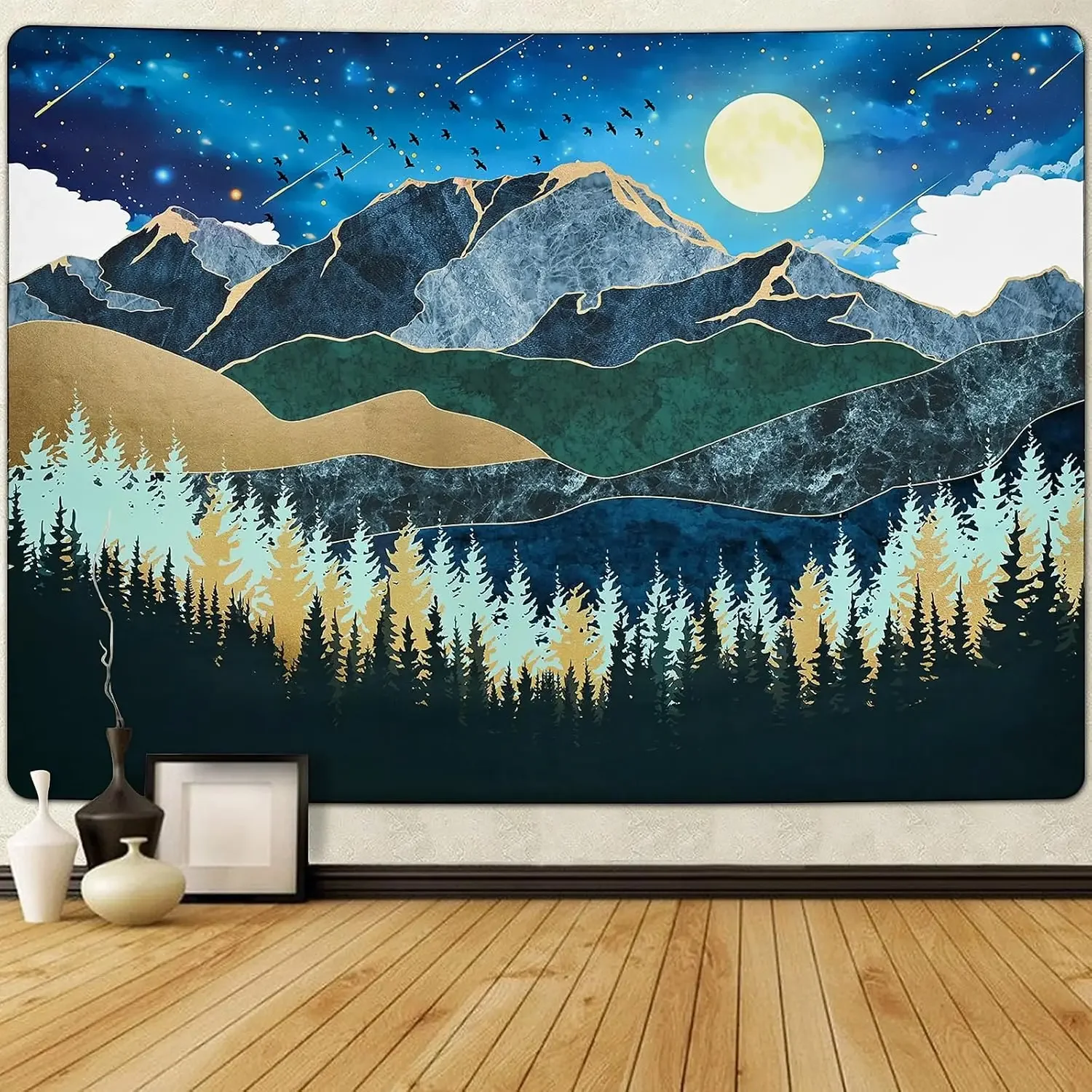 Mountain Tapestry Forest Tree Tapestry Natural Landscape Wall Hanging Home Decor Blanket for Bedroom Living Room Dorm Office
