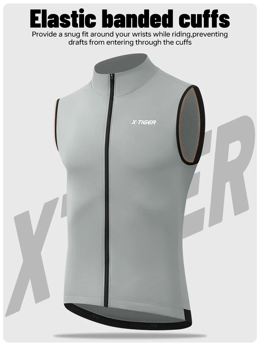 X‑TIGER Herren-Thermo-Fahrradweste, Winter-Fleece, ärmellose, winddichte Jacke mit reflektierenden Elementen und Reißverschlussfach für kalte Straßen, MTB-Fahrradweste. – Detail 10