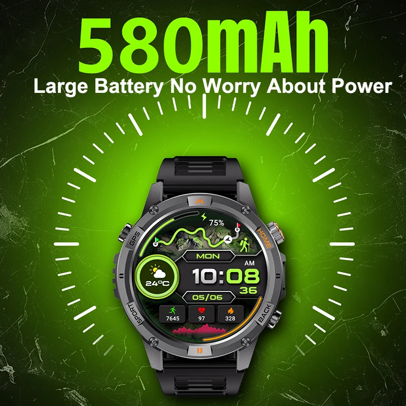 GPS البوصلة ساعة ذكية الرجال النساء الرياضة في الهواء الطلق العسكرية الصف ساعات المعصم 580mAh بطارية كبيرة مصباح يدوي BT دعوة Smartwatch #2