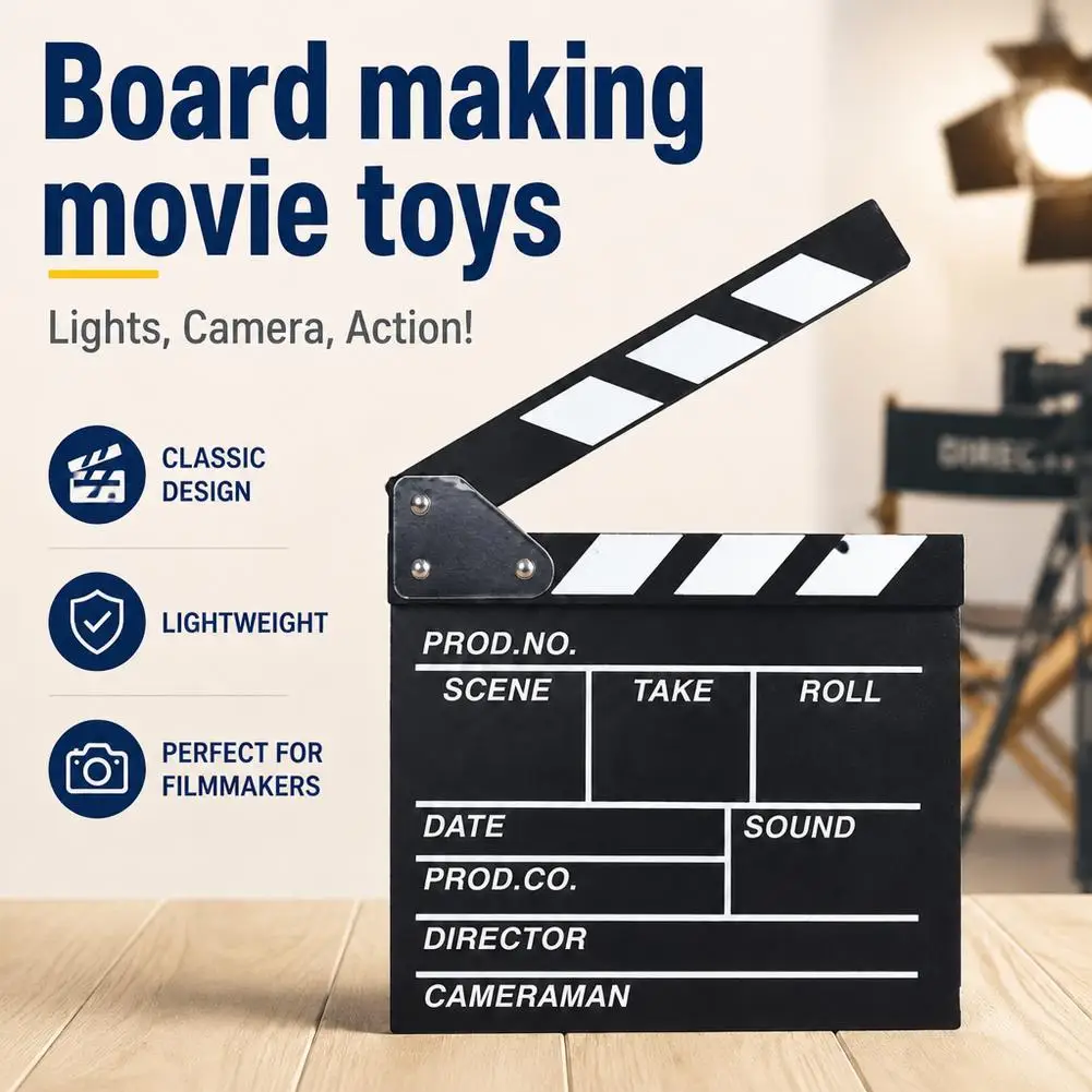 20 x 20cm Director Video Scene Clapperboard Wooden TV Movie Cinema Clapboard Photography Prop for Vlog Hanging Decoration