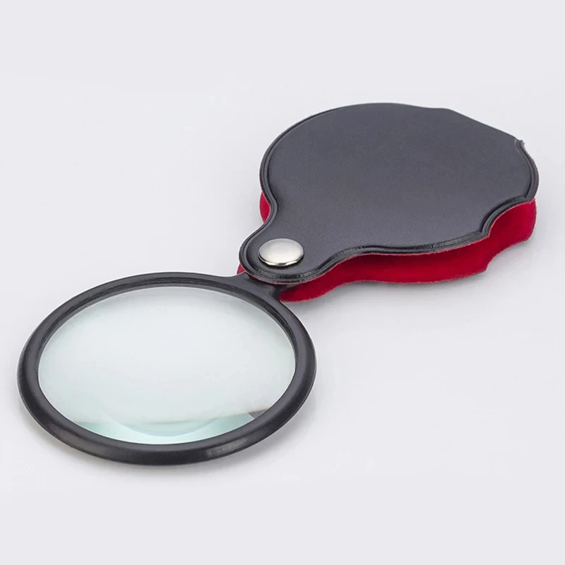 50/60mm Mini Magnifying Glass 6/8X Folded Leather Case Portable Handheld Read Newspaper Jewelry Gift Single Glass Lens