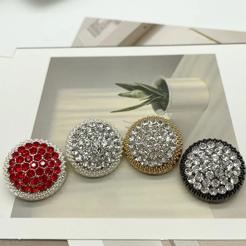 6Pcs High Quality Rhinestones Metal Button Sewing Round Shirt Cashmere Coat Shanked Decorative Buckle DIY Handmade Accessories