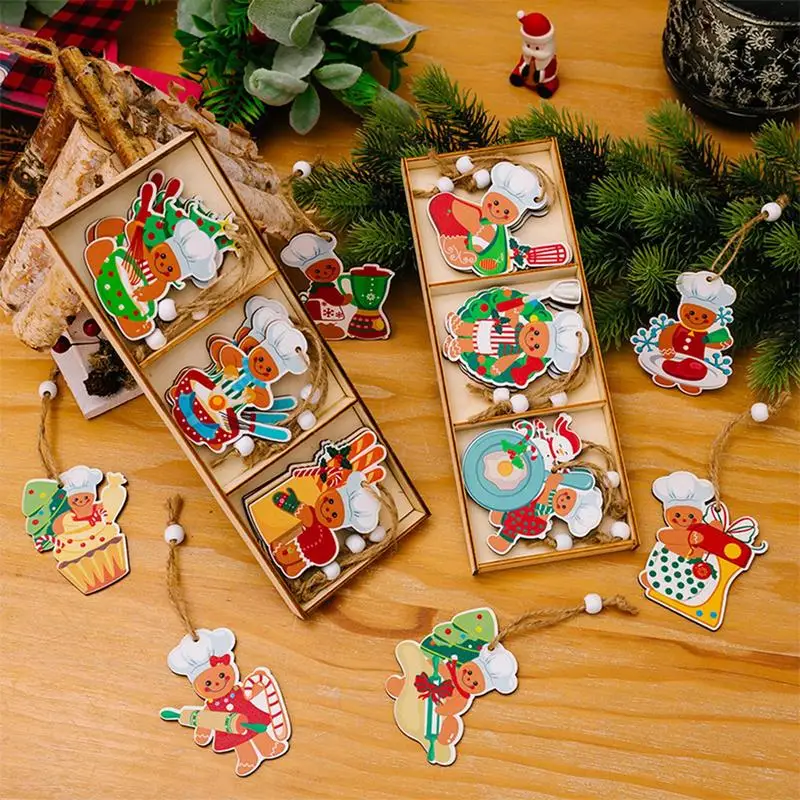 Christmas Gingerbread Man Hangable Ornament 36X Wood Gingerbread Man Doll Christmas Decor Pendants Vivid Style Decorative