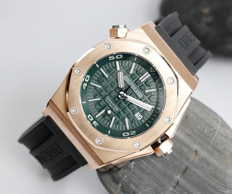 Hruodland W-002 Édition Limitée 43mm Solide Bronze Montre De Plongée Pour Hommes 9015 Mouvement Mécanique Saphir Clip Shoous Montres